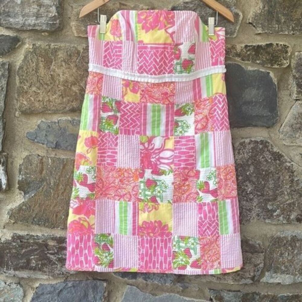 Lilly Pulitzer "Bowen" Strapless Patchwork Dress size 10
